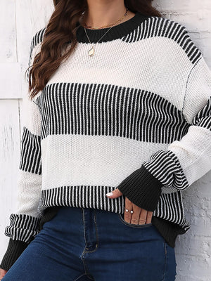 Black pullover sweater with pullover and striped