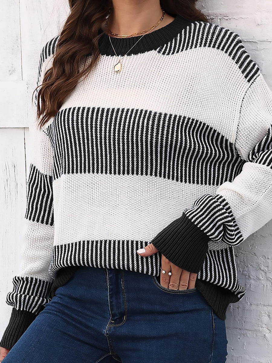Black pullover sweater with pullover and striped