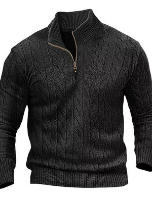 Men's Cable Knit Half-zip Sweater Plus Size in Khaki