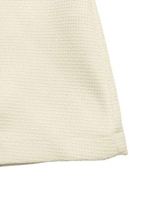 Peter Pan Collar Button-Front Tweed Mini Dress in cream with decorative button