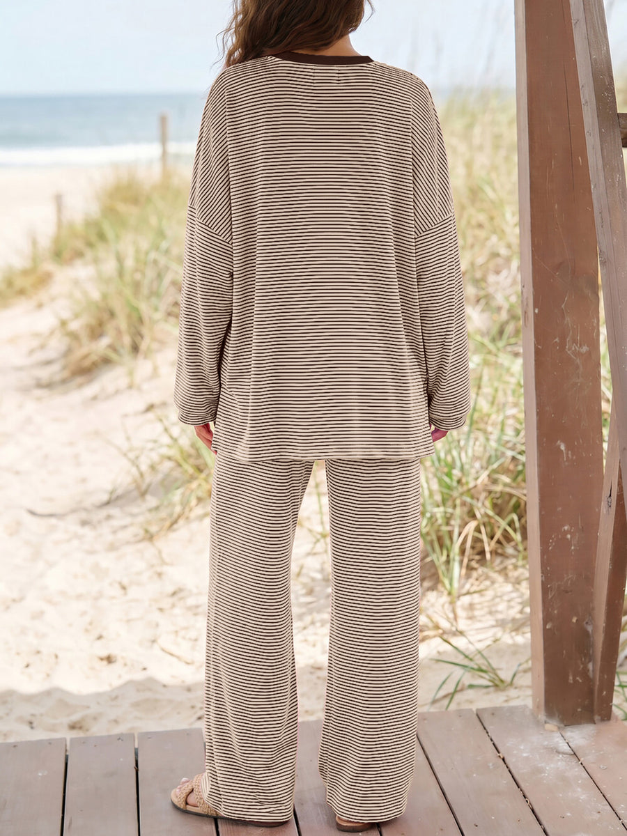 Tan pajama set with tunic-length and pullover