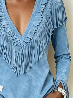 bohemian blouse in Army Green with deep v-neck