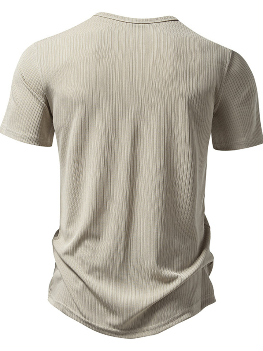 Men's Khaki ribbed short-sleeve t-shirt with a curved hem