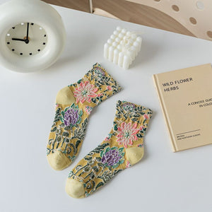 Floral Jacquard Crew Socks in Dark Gray with jacquard knit