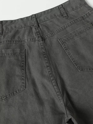 Grey Cargo Pants With Buckle Detail And Pockets