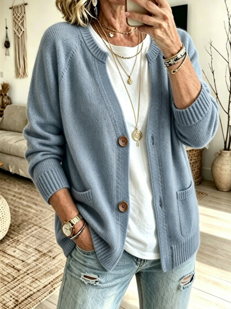 cardigan in Khaki with buttoned and hip-length