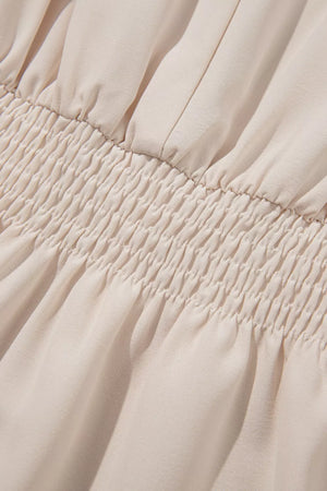 Elegant beige polyester blouse with smocked waist detail