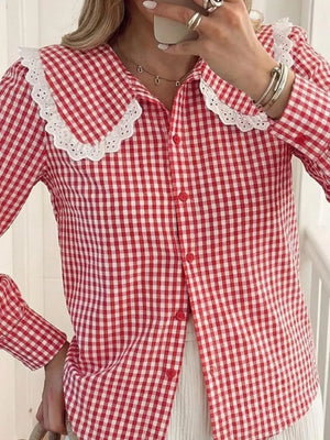 vintage-inspired button-up shirt in Black with peter pan collar