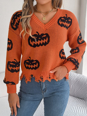 light gray pullover sweater with distressed and long sleeve