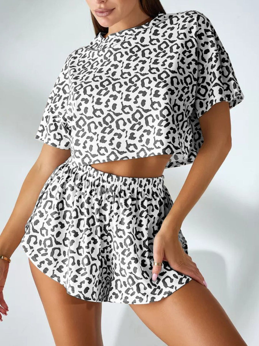 black crop top featuring cropped and leopard