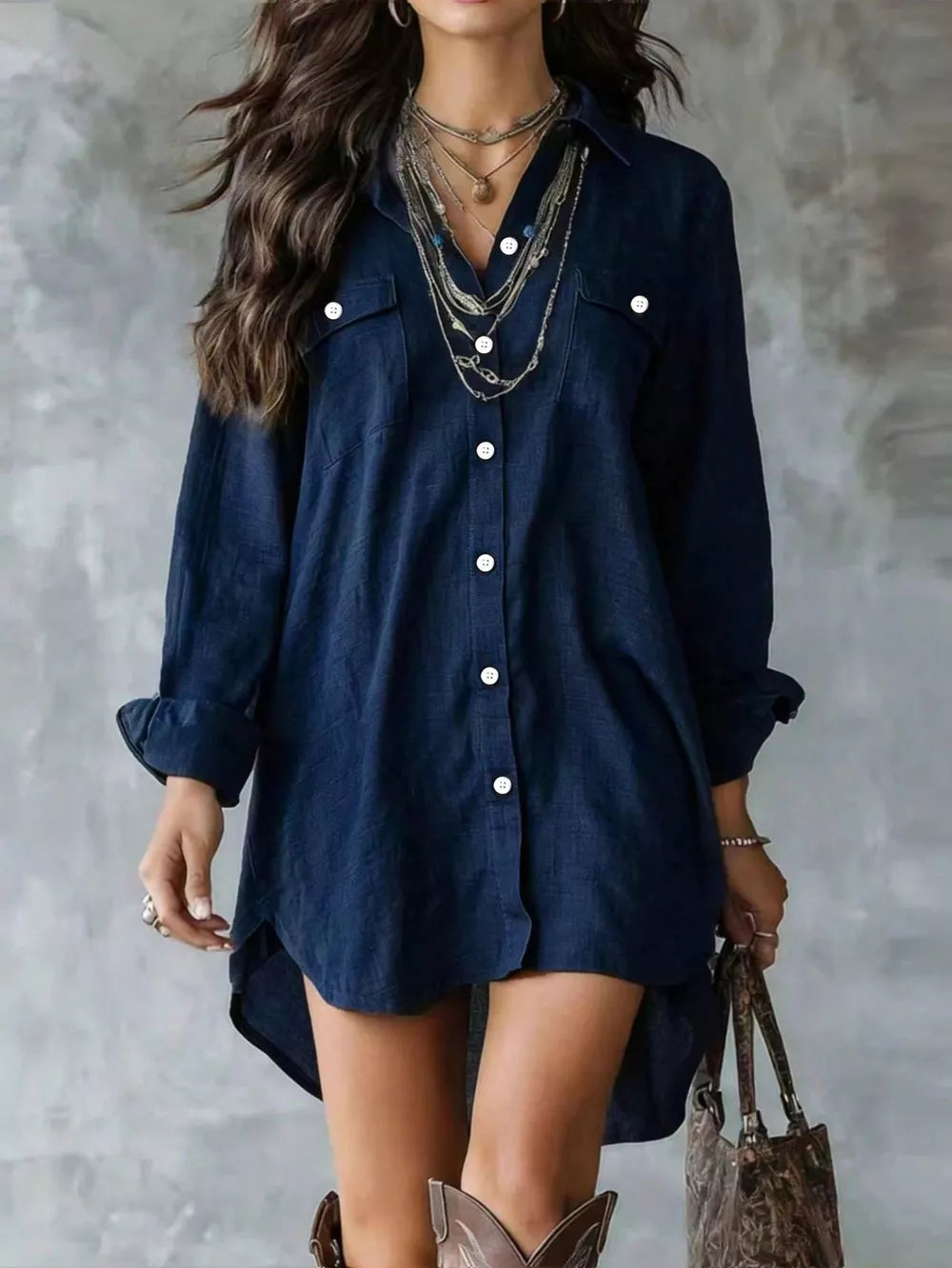 shirt dress in Brown with buttoned and mini