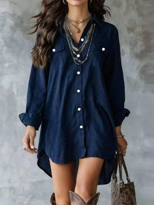 shirt dress in Brown with buttoned and mini