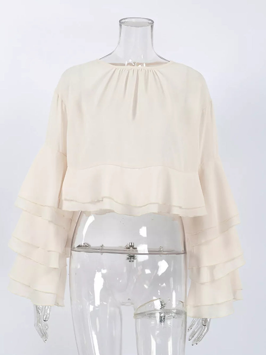 Apricot relaxed blouse with round neck