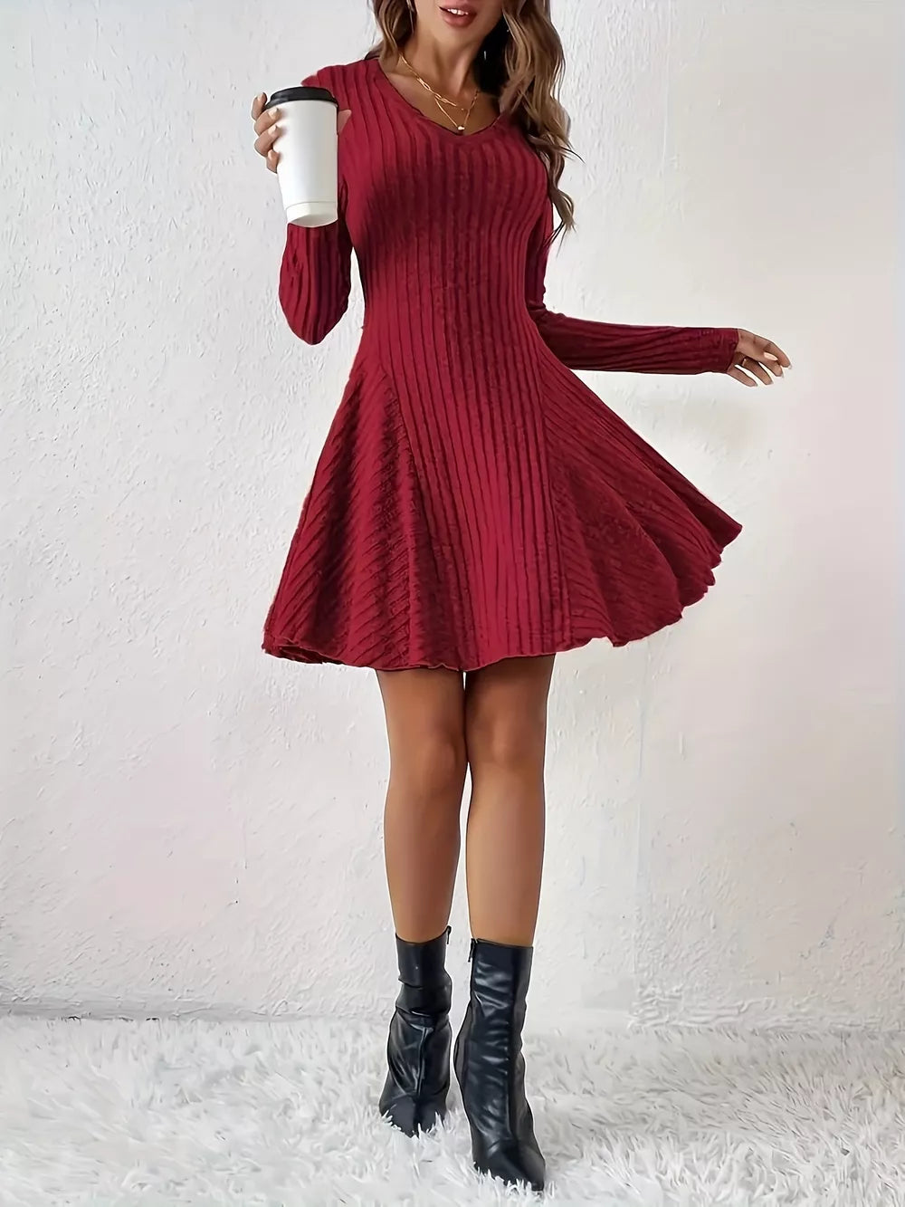 sweater dress featuring ribbed in Khaki with 100% polyester Care instructions: Machine wash cold texture