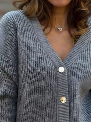 Blue cardigan with button-front and ribbed