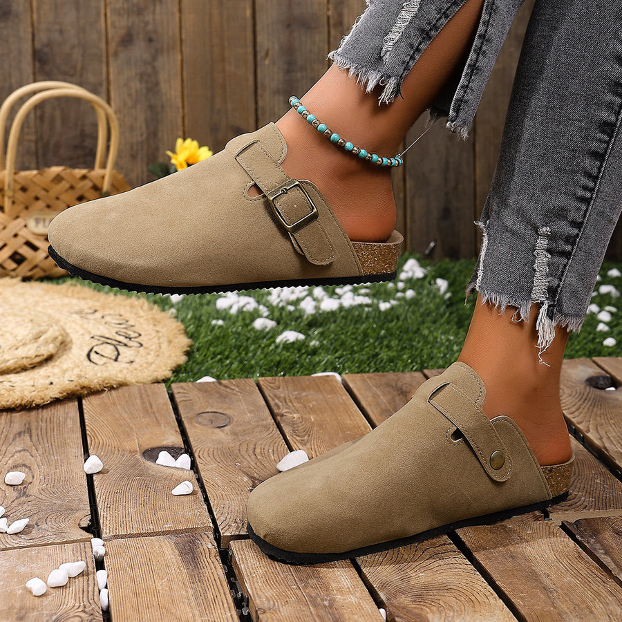 Round Toe Suede Slip-On Flats in camel with round toe