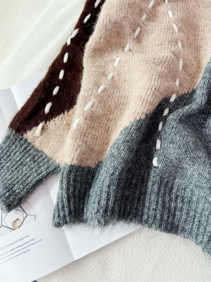 Gray oversized v-neck sweater with v-neck
