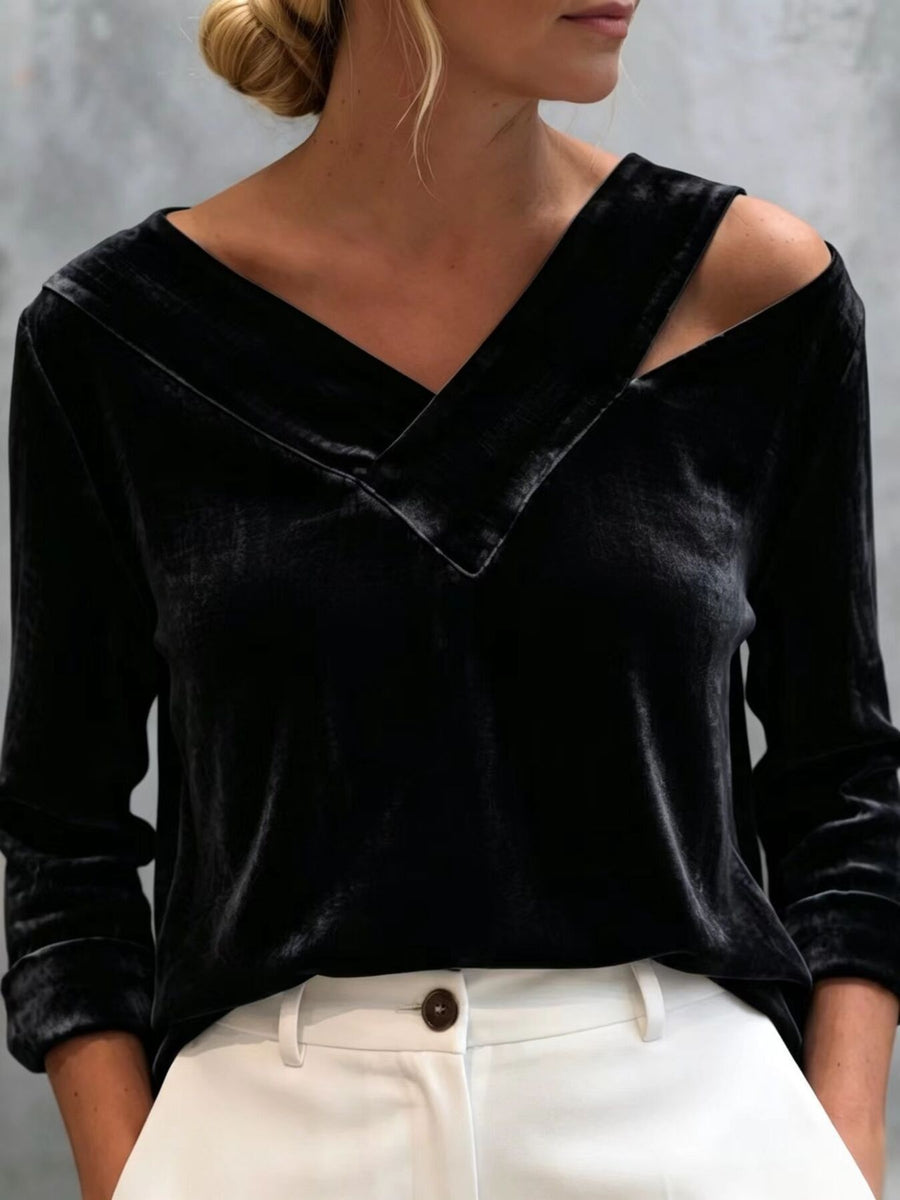 teal blouse with cutout and long sleeve