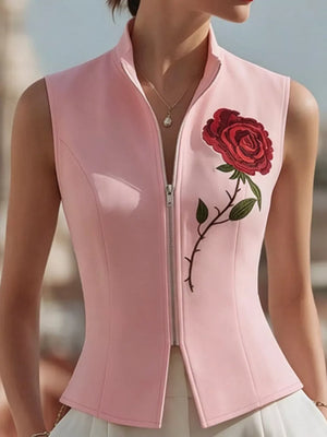 Rose Zip Up Sleeveless Shirt in Pink