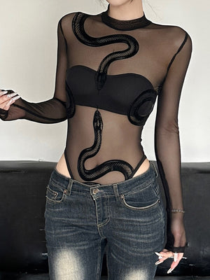 Black bodysuit with full-length and pullover