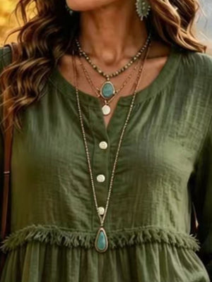 Sky Blue blouse with tunic-length and half-button