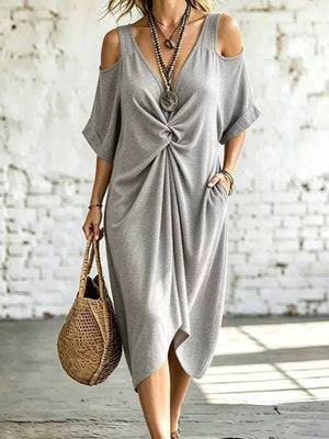 Apricot Cold Shoulder Twist Front Midi Dress Plus Size