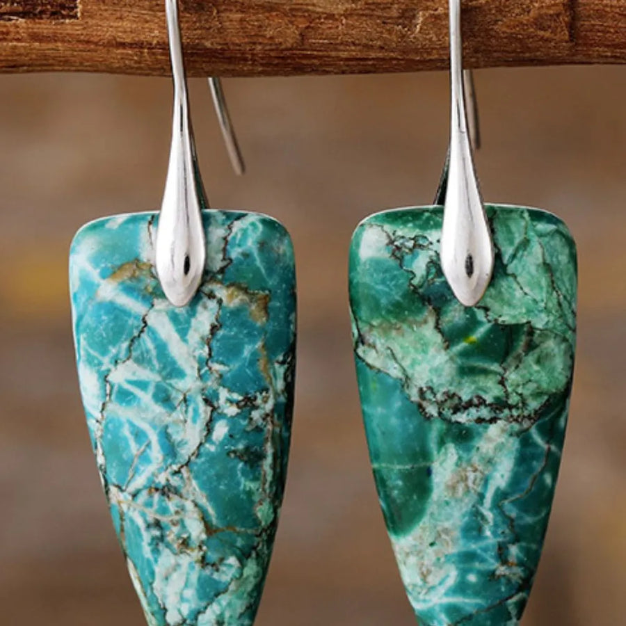 Glitter Vein Stone Drop Earrings in silver/green and gold/green with unique marbled stone patterns.
