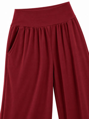 Pocketed High-Waisted Wide-Leg Pants in Light Gray with pocketed