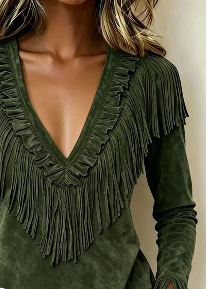 Light Blue regular blouse with deep v-neck