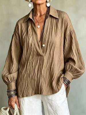 camel blouse with textured and collared