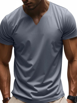 Dark Gray V-neck performance tee for him, short sleeves, casual fit