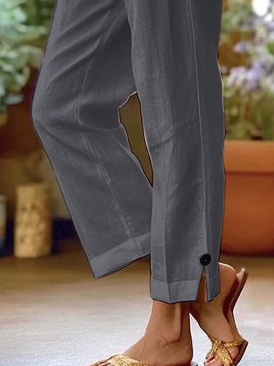 Full Size Casual Wide-leg Pants Plus Size in Olive Green