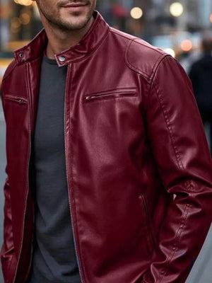 Men's Full Size Faux Leather Bomber Jacket, view 13