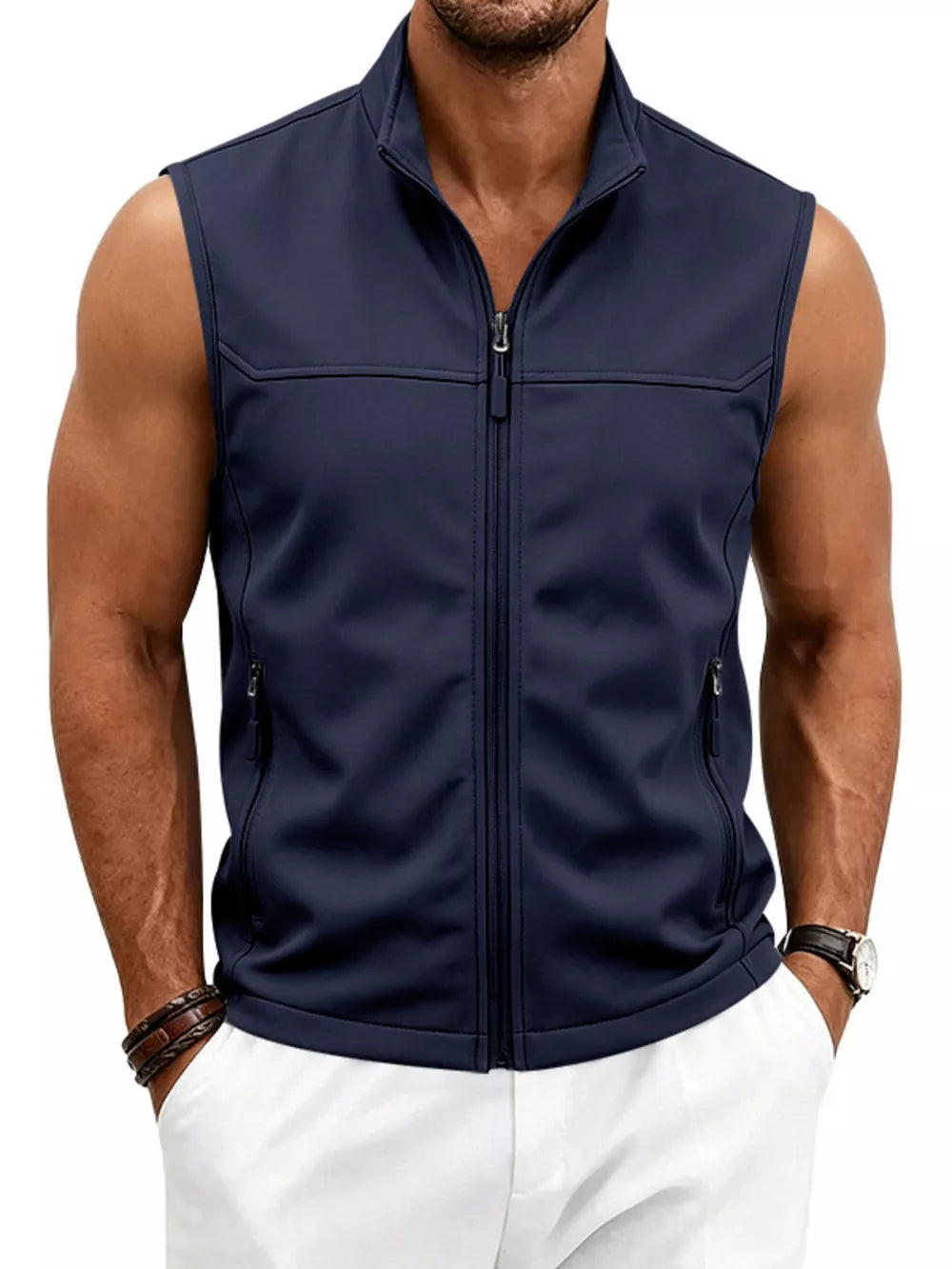 athleisure vest in Black with mock neck