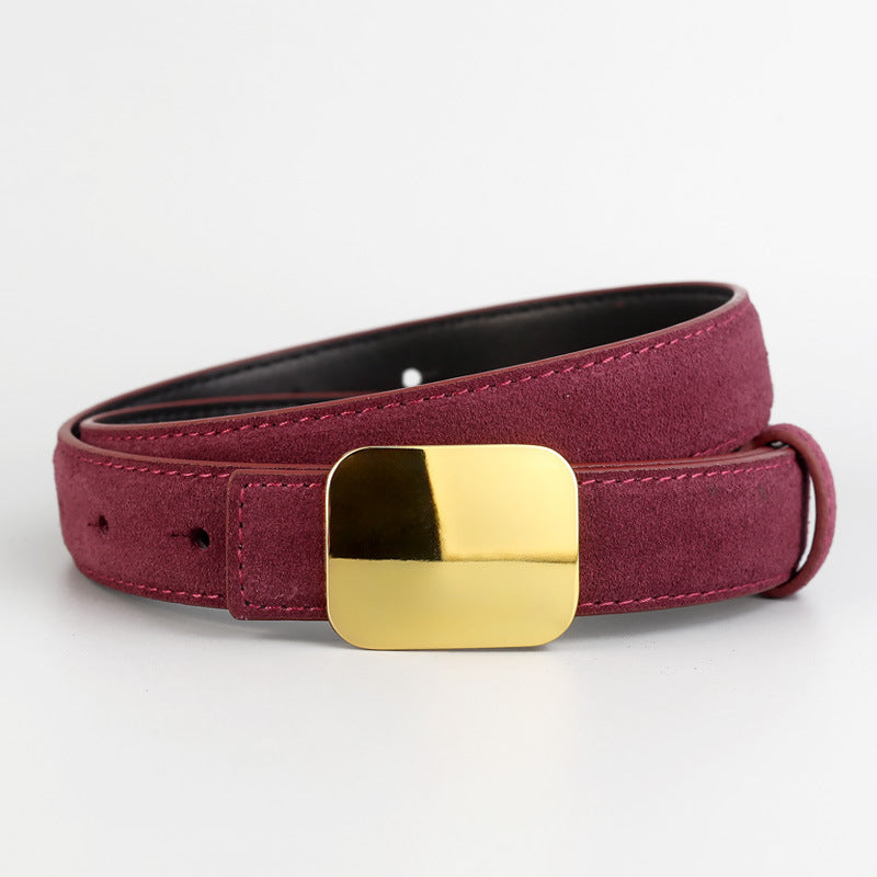 Elegant Angola Red cowhide leather belt with gold square buckle accent