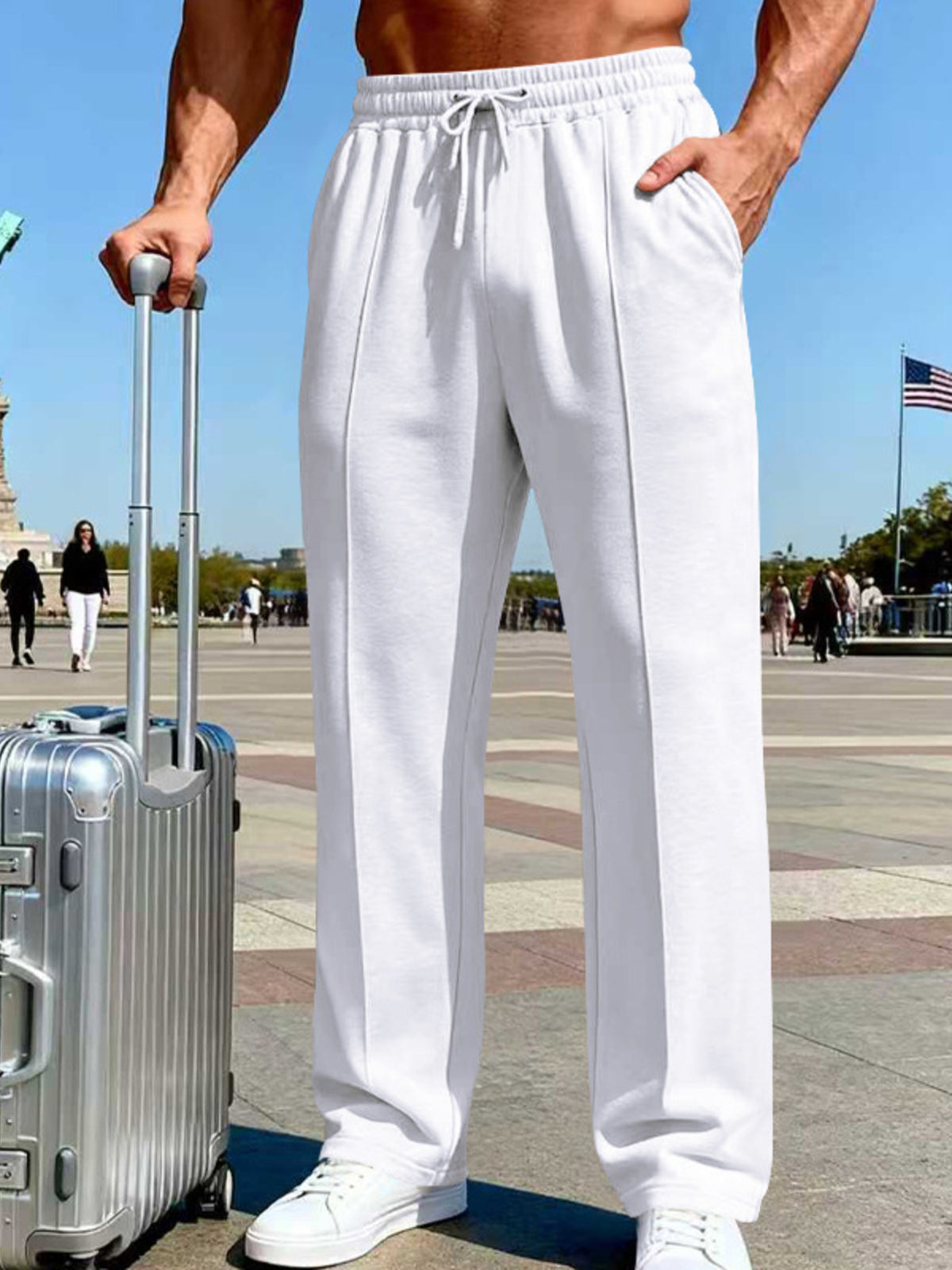 wide-leg pants in white featuring drawstring and loose fit