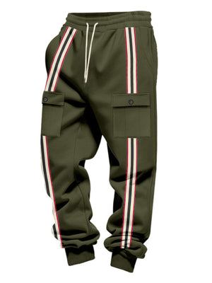 Khaki joggers with drawstring,elastic and striped