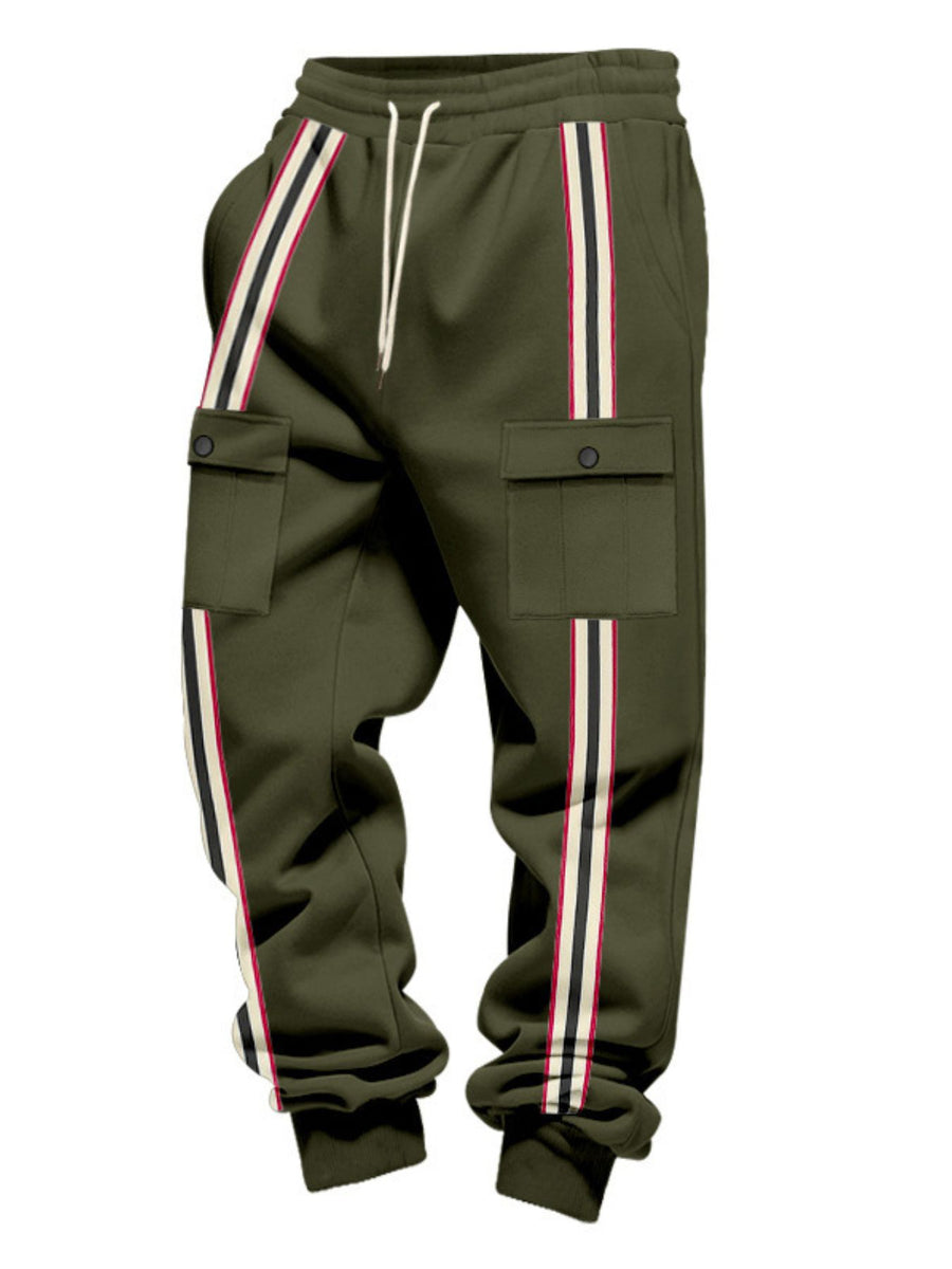 Khaki joggers with drawstring,elastic and striped