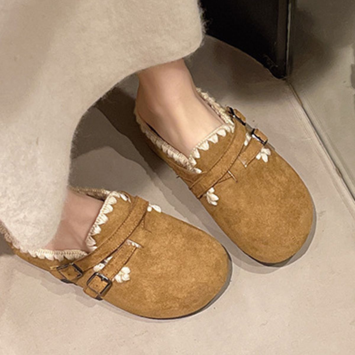 Polyester,Fluff,Rubber Imported Size &amp slip-on shoes in chocolate brown with clog silhouette