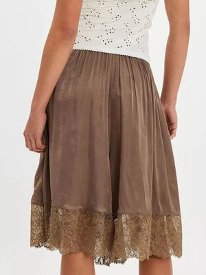 Lace Trimmed Relaxed Fit Shorts in Brown