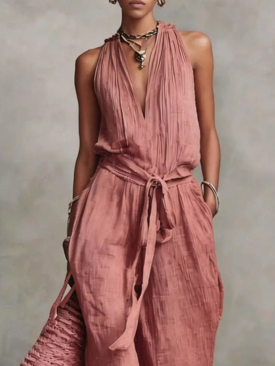 jumpsuit in Navy with tied waist and maxi