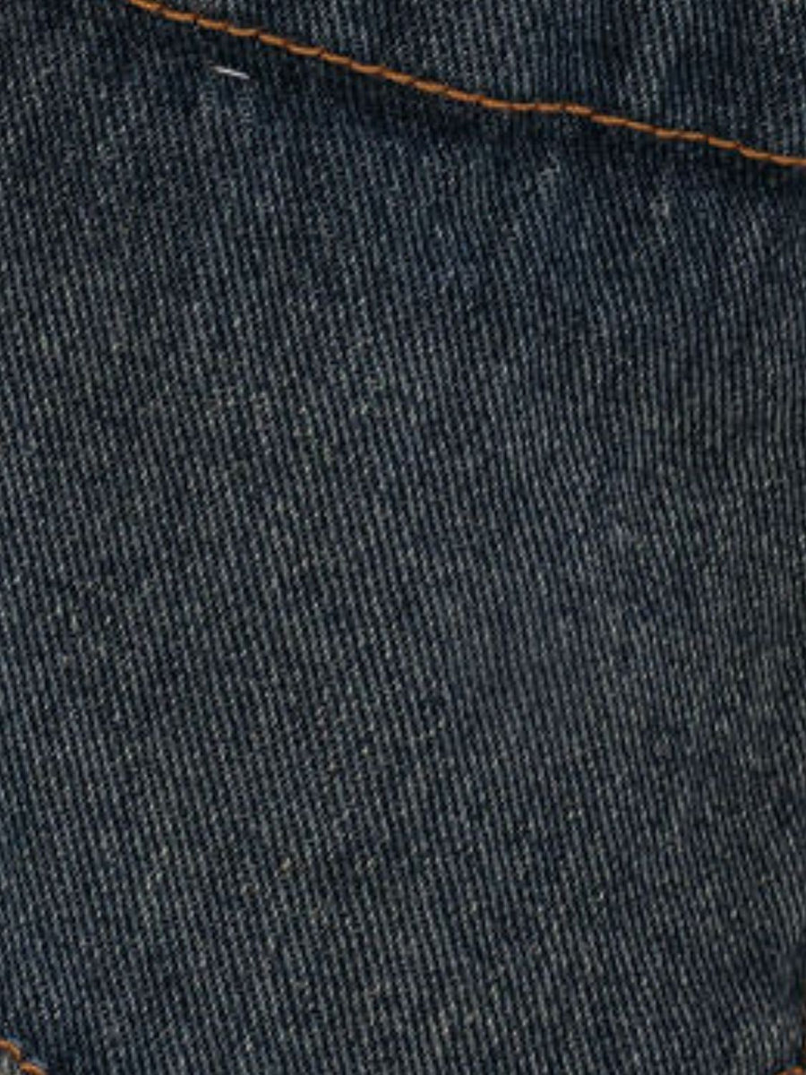 Black denim knit cover-up dress with contrast stitching detail.