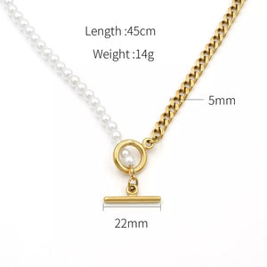 18k Gold-plated Pearl Toggle Necklace in gold