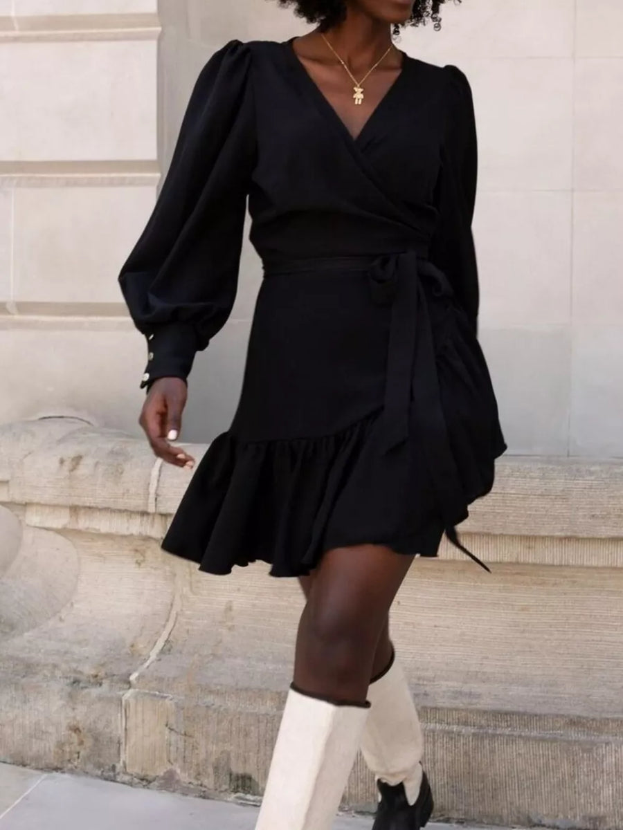 100%POLYESTER Care instructions: Machine wash cold mini dress in Black with A-line silhouette