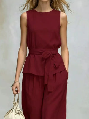 two-piece set in Apricot with pocketed and full-length