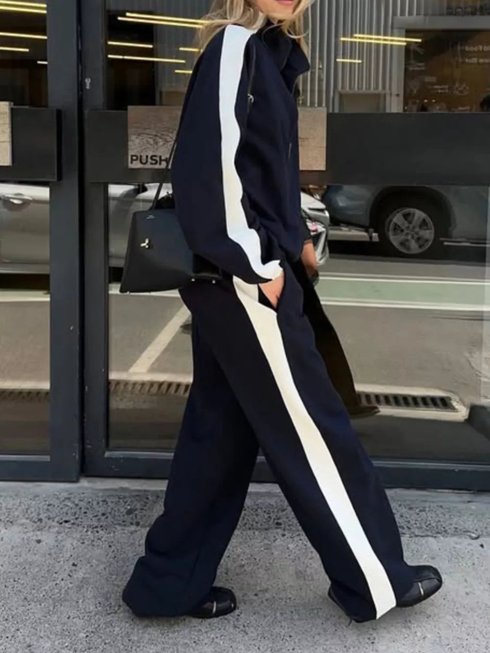 Brown with Zip Up Long Sleeve Outerwear And Pants Set