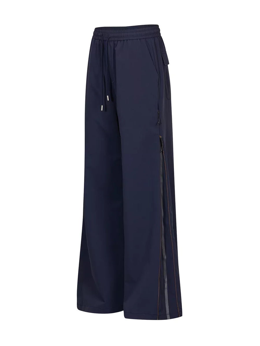 wide-leg pants featuring striped in Black with 88% nylon, 12% spandex Care instructions: Machine wash cold texture