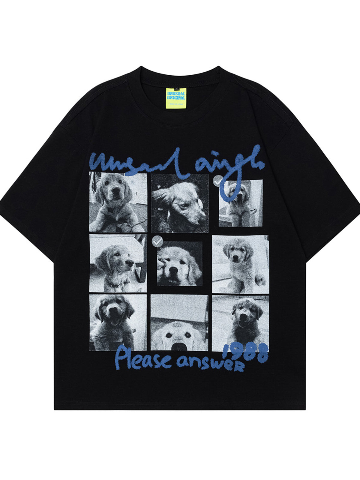 black t-shirt with graphic-print and crew neck