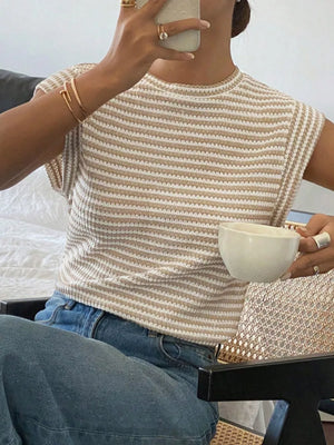 Full Size Striped Round Neck Short Sleeve T-shirt option 3