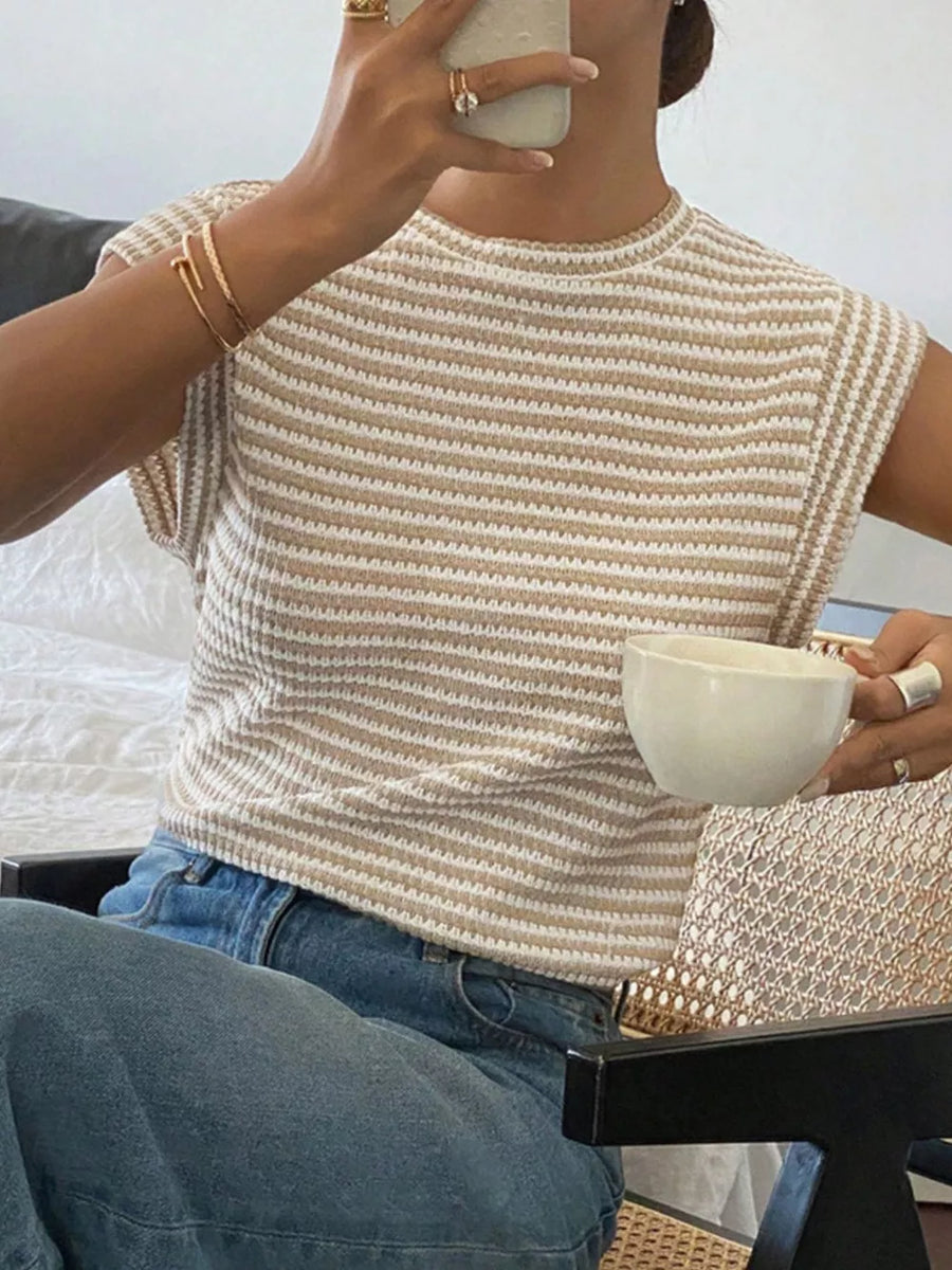 Full Size Striped Round Neck Short Sleeve T-shirt option 3